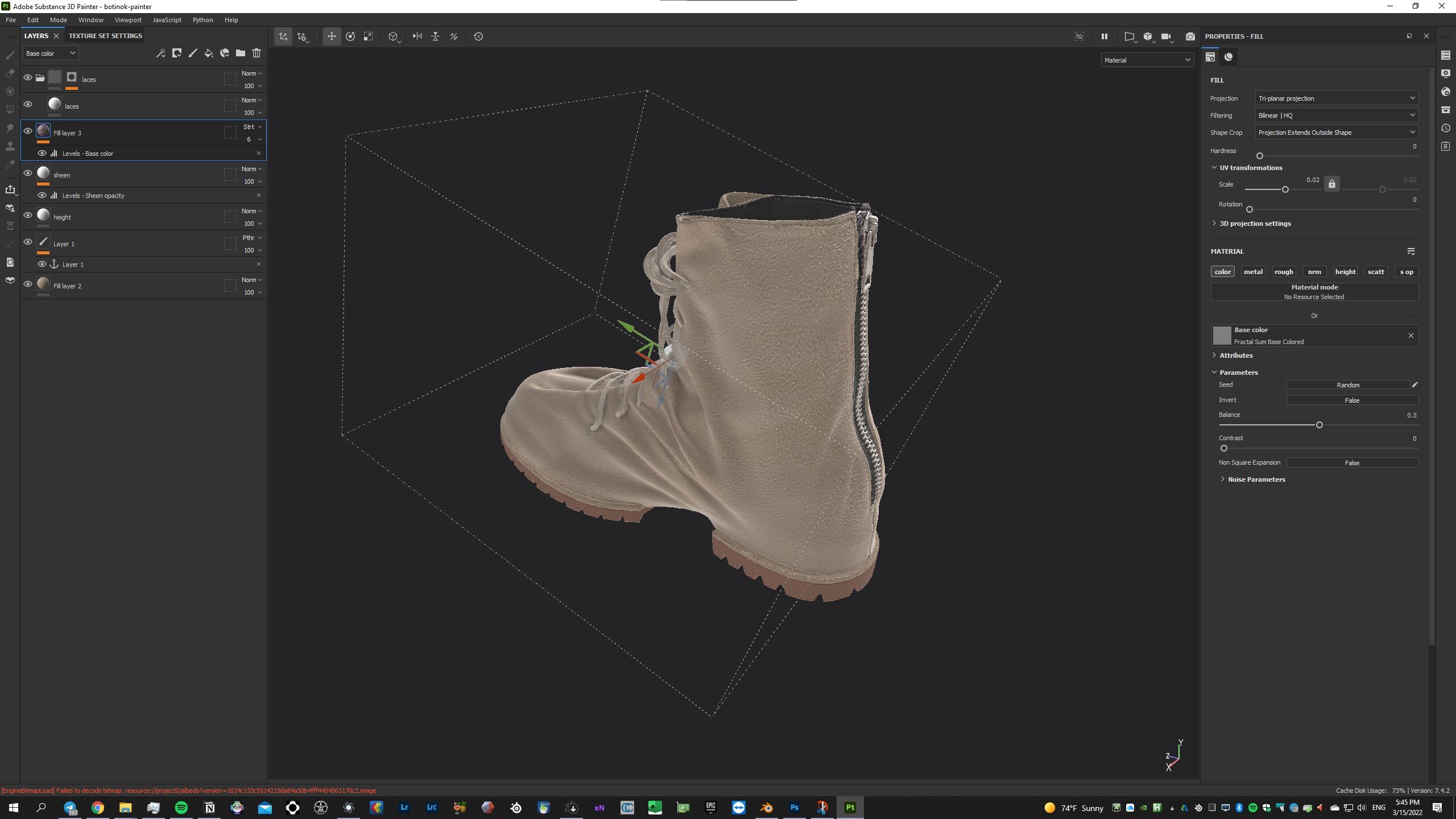 424 Marathon Boots process — materials in Substance Painter